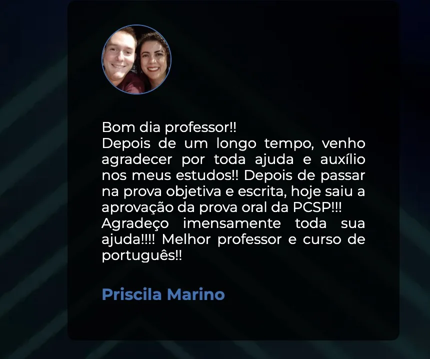 Depoimento de Priscila Marino aprovada na prova oral da PCSP